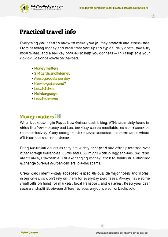 example page 7 from our offline Travel Guide for Papua New Guinea